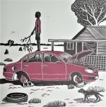 car without wheels 2 reduction linocut